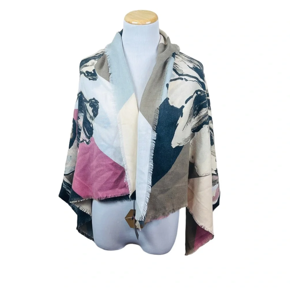 VINCE CAMUTO Floral Fringe Large Scarf Wrap NWT $38